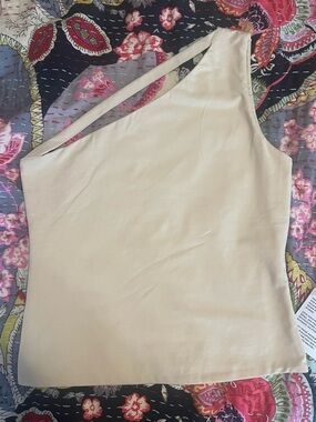 ASOS DESIGN Beige One-Shoulder Cutout Asymmetric Tank Top - Size Small
